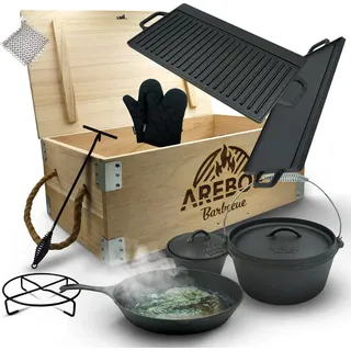 Arebos Dutch Oven Set 25 cm Gusseisen schwarz