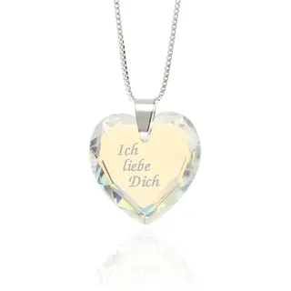 Damen Halskette 925 Silber SWAROVSKI ELEMENTS Herz Anhänger Crystal AB personalisierte Gravur - Ich liebe Dich- für den Lieblingsmensch Geschenk für die Frau oder Freundin