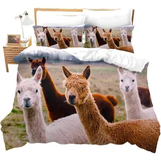 RAVILO Alpaka Bettwäsche 135x200 Weiche Mikrofaser Bettbezug 3D Druck Bettwäsche-Sets Tier Bettbezüge und 2 Kissenbezug 80x80 cm mit Reißverschluss