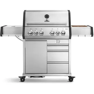 BURNHARD® 4-Brenner Gasgrill Edelstahl inkl. Heckbrenner, mit Edelstahl Grillrost & inkl. Abdeckhaube, Seitenkochfeld mit Infrarot Keramikbrenner - Big EARL