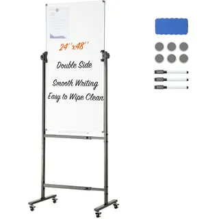 VEVOR Rollendes Magnetisches Whiteboard 611 x 1220 mm, Höhenverstellbares Tragbares Whiteboard mit Ständer, Doppelseitiges Whiteboard mit Rädern, Mobiles Whiteboard für Büro, Klassenzimmer und Zuhause