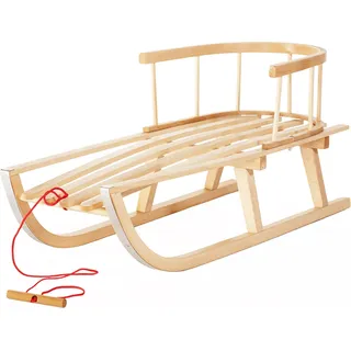 Holzschlitten inklusive abnehmbare Rückenlehne & Zugseil - Holz Schlitten