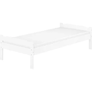 Einzelbett massiv Kiefer weiß 90x200 Futonbett Holzbett Zubehör wählbar V-60.31-09WRollrost und Matratze inkl. - Weiß