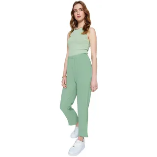 Trendyol Damen hoher Taille, Bein, gerade Hose, grün, 66