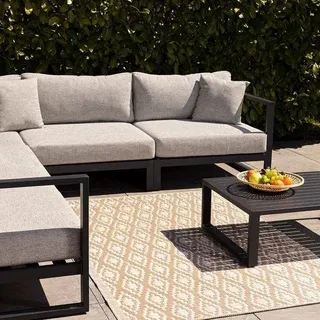 Famanu Outdoor-Teppich 120 x 180 cm - Taupe, Rautenmuster - Taupe