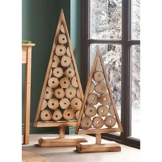 2x Dekofigur "Tannenbaum" aus Holz, 80 + 110 cm hoch, Weihnachtsdeko, Holzdeko