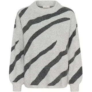 Strickpullover KAFFE "Damen Strickpullover KAwilma", Damen, Gr. M, grau (light g. mel, dunkelgrau stripe), Obermaterial: 46% Polyacryl PAN. 45% Nylon NY. 5% Wolle mw. 4% Elasthan EL., Pullover Strickpullover