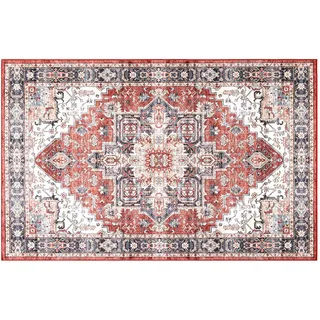 Carvapet Waschbar Läufer Teppich 150x210cm rutschfest Lang Dünner Teppiche Gegend Vintage Medaillon Rot Teppich für Wohnzimmer Schlafzimmer Küche