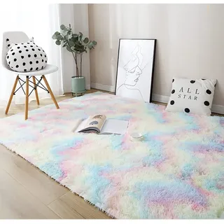 Hochflor Teppich 160x230 Bunt Modern Flauschig Weich Teppich Groß für Wohnzimmer Kinderzimmer Deko Schlafzimmer Flur Läufer Outdoor Carpet Langflor Fellteppich Kunstfell Shaggy Einfarbig Bettvorleger