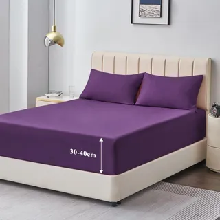 Aisbo Spannbettlaken 180x200cm Bettlaken Boxspringbett - Bett Laken Lila 180x200 aus Premium Mikrofaser, weiches Spannbetttuch 180 x 200 Steghöhe 40cm für Wasserbett Bed Fitted Sheet