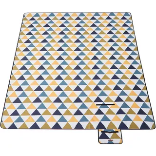 SONGMICS Picknickdecke, 300 x 200 cm, groß, Campingdecke, für Park, Garten, Strand, wasserdicht, faltbar, gelbe und Blaue Dreiecke GCM073Q01, Yellow and Blue Triangle Pattern