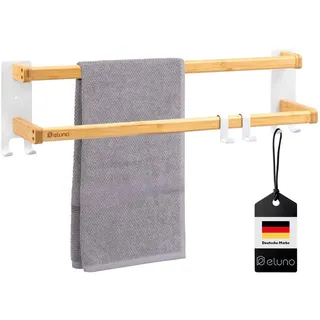 eluno Handtuchhalter, Metall weiß mit Bambus , Weiß , Holz , 64.5x18x12 cm , Badezimmer, Badezimmerausstattung, Handtuchhalter