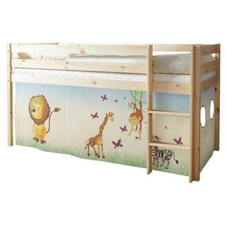 TICAA Hochbett Malte 90 x 200 cm inkl. Vorhang Kiefer massiv natur safari