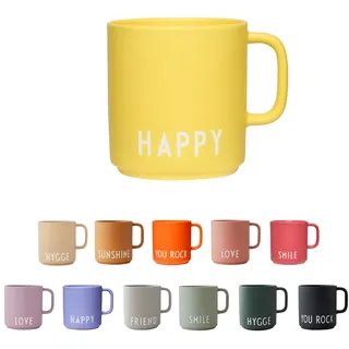 Design Letters Kaffeebecher Porzellan Gelb HAPPY | Dekorativ Kaffeetasse | Personalisierte Geschenke, Hochzeitsgeschenk | Schöne Tassen | Tasse mit spruch | Tasse Lieblingsmensch 250 Ml