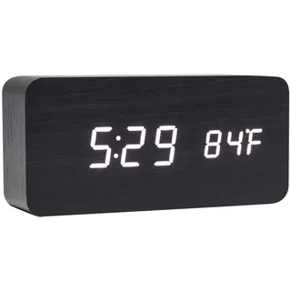 Lancoon HöLzerne Digitaluhr Multifunktions Led Wecker Mit Uhrzeit/Datum/Temperaturanzeige Und Sprachsteuerung Für Home Office Reisen AC11Black_White
