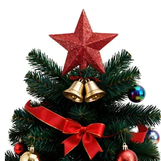 Hoceium Rot Weihnachtsbaumspitzen Stern,25cm Glitzer-Baumspitzen aus Golddraht Stern Christbaumspitze Baumspitze Spitze Aufstecker für Tannenbaum Tannenbaumspitze Weihnachtsbaum Weihnachten