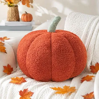 Kürbis Kissen Deko, Kürbiskissen Plüsch Pumpkin Herbstdeko Kissen Rot Kürbis Zierkissen Herbst Deko für Halloween Erntedankfest Sofa Bett Dekoration (Rot)