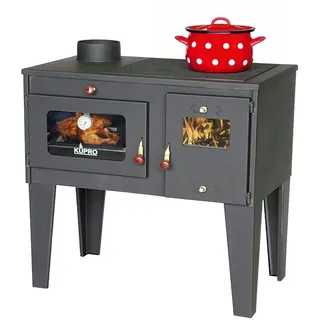 Kupro Kaminofen mit Backfach und Herdplatte Alegra 93933 6 kW Kamin Mehrfachbelegung Holzofen Ofen Holz Holzherd Küchenhexe Kochplatte Küchenofen - Schwarz