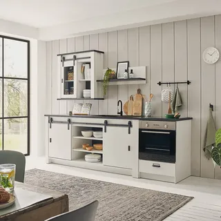 Single Küchen Set in Pinie weiß mit anthrazit SHELTON-61 - Weiß