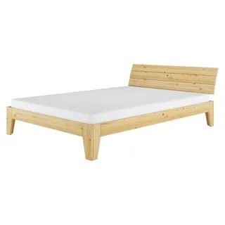 Futonbett Kiefer-Bettgestell massiv 140x220 Überlänge Doppelbett Zubehör wählbar V-60.62-14-220Rollrost und Matratze inkl. - Naturbelassen