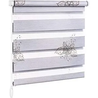 Maßanfertigung Doppelrollo Schmetterling Grau Kupfer Pailletten BH2612 bis Stoffbreite 150cm und bis Stofflänge 150cm - Grau
