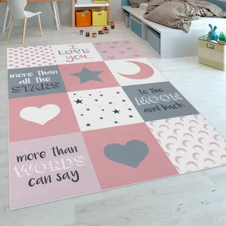 Paco Home Kinderteppich »Aleyna 101« rechteckig 6 mm Höhe Kurzflor, Kinder Design, Motiv Mond & Sterne, Kinderzimmer, pink