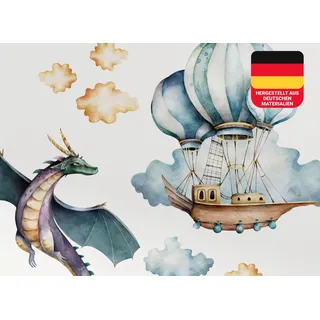 Osomhome Wandtattoo Kinderzimmer Mädchen & Junge: Drachen & Flugschiff (210x170cm) | Kinderzimmer & Babyzimmer Deko | Wandsticker & Wanddeko Kinderzimmer | Wandaufkleber, Wall Stickers os9606