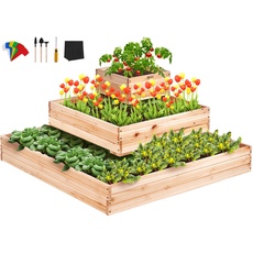 Bild Hochbeet 113 x 113 x 51 cm Pflanzkasten Tannenholz Gemüsebeet Blumenkasten Kräuterbeet Gartenbeet Pflanzkübel Ideal für den Anbau von Gemüse, Obst, Kräutern, Sukkulenten usw.