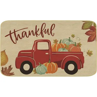 comfoyar Fußmatte Willkommen Herbst Lastwagen LKW Waschbar mit Gummirücken | Rutschfest und Absorbierend, Kürbis Ahornblatt Schmutzfangmatte Teppich für Innen Aussen Feiertag Thanksgiving Deko, 43x75cm