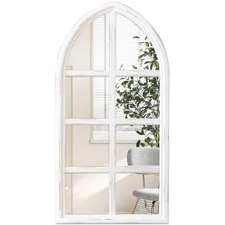 Sintosin Gewölbter Spiegel Groß Wandspiegel 45 x 90 cm, Rustikaler Fensterspiegel Weiß, Vintage Spiegel Wand für Wohnzimmer Schlafzimmer Flur, Gartenspiegel im Freien für Wände