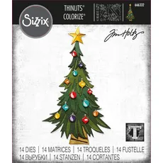 Sizzix Thinlits Set 14er-Pack Trim a Tree Colorize von Tim Holtz | 666332 | Hauchdünne Stanzformen aus Metall für Scrapbooking, Prägen, Journaling, Papier Kunststoff, Baum, One Size