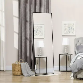 UnboxG 77 x 177 cm Standspiegel, Schwarz Boden großer Spiegel, stehender Spiegel, gegen Wand für Schlafzimmer, Verkleidung und an der Wand befestigter dünner Rahmen Spiegel, Schwarz - Schwarz