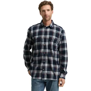 TOM TAILOR Herren 1047337 Comfort Fit Flanell-Hemd Mit Karomuster, 38516 - Navy Multicolor Check, M EU