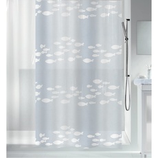 Spirella Anti-Schimmel Duschvorhang - Anti-Bakteriell, waschbar, wasserdicht, Peva, „Sardaigne Fische“ 180x200cm Weiß Transparent
