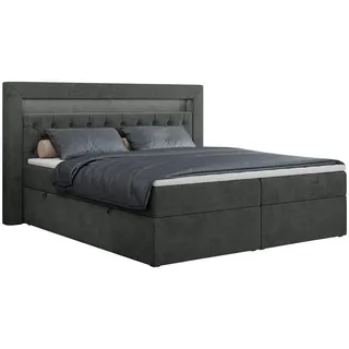 MKS Meble MKS Boxbett, Dunkelgrau Textil, 2-Sitzer, H4 - Doppelbett mit Bettkasten Stauraumbett, GOLD-6 - - Rechteckig, 180x200 cm, Schlafzimmer, Betten, Boxspringbetten