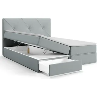 Boxspringbett mit Bettkästen BONI Bett mit Stauraum Schubladen Topper Kopfteil (120 x 200 cm, Hellgrau - SWING 16) - Hellgrau