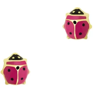Paar Ohrstecker AMOR "Marienkäfer", bunt (gelbgoldfarben, schwarz, pink), Ohrringe, Gelbgold 375, Paar Ohrstecker
