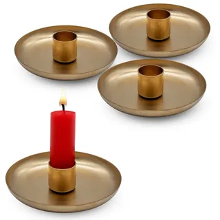 Spetebo Metall Kerzenschale Gold 4er Set - 10 cm - Schale mit Halter für Stabkerzen - Advent Weihnachten Kerzenleuchter Kerzenständer Kerzenhalter