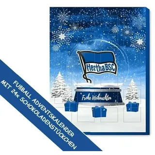 Hertha BSC Berlin Adventskalender Fussball 2024 + Pfeife, Schokoladen Kalender - blau - 10 X 35