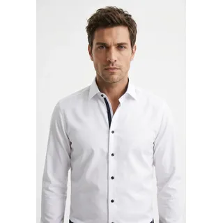 Businesshemd OLYMP "Level 5 Body Fit", Herren, Gr. 40, N-Gr, weiß, Web, Obermaterial: 100% Baumwolle, unifarben mit Farbeinsätzen, tailliert normal, 2-Knopf-Manschette, Hemden Businesshemd, mit kontrastfarbigen Knöpfen und Details, Topseller