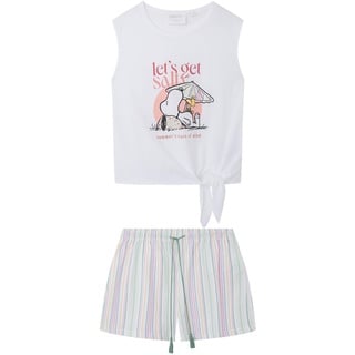 Women'secret Damen Kurzer Schlafanzug, 100% Baumwolle, Snoopy, Weiß Pyjamaset, Elfenbein, 36