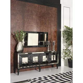 Komplette Sideboard Anrichte Schrank Spiegel Set Schwarz Holz Luxus