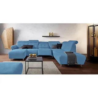 Places of Style Wohnlandschaft »Manhattan U-Form«, 2 Sitze mit elektrischer Relaxfunktion, verstellbare Armlehnen, blau