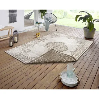 NORTHRUGS In- und Outdoor Teppich Cebu 160x230 - Wendeteppich Wetterfest Orientalisches Vintage Design Teppich für Balkon Terrasse Garten Wintergarten Wohnzimmerteppich Wasserfest in Linen