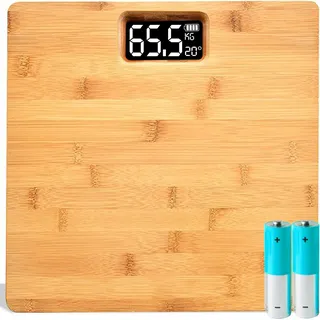 Retoo Bambus Personenwaage Bis 180 kg mit Step-On Technologie – Präzise Sensoren, Großes LCD-Display, Genauigkeit 100 g - Braun