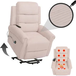 Mendler Fernsehsessel HWC-K63 Cord 86 x 138 x 86 cm Beige/Weiß mit Liegefunktion, Massagefunktion