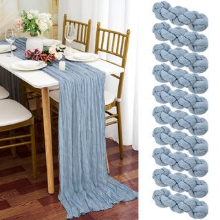 10 Stück Seihtuch Tischläufer Staubiges Blau,90 x 300 cm Blau Käsetuch Tischläufer Rustikaler Gaze Stoff Boho Cheesecloth Tischläufer Hochzeit Tischdecke für Hochzeitsfeier Brautparty Tischdekoration