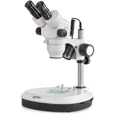 Stereo-Zoom Mikroskop [Kern OZM 542] Das Hochwertige für routinierte Anwender, Tubus: Binokular, Okular: HSWF 10x Ø23 mm, Sehfeld: Ø32,8 - 5,1 mm, Objektiv: 0,7x - 4,5x, Ständer: Säule, Beleuchtung: 3W LED (Auflicht); 3W LED (Durchlicht)