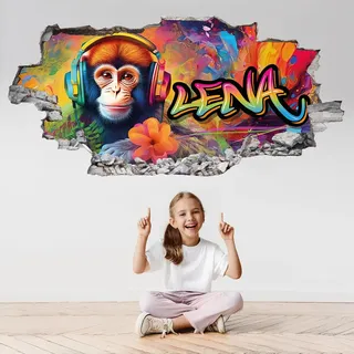 tjapalo® p96 personalisiertes Wandtattoo Graffiti Name Wandaufkleber Kinderzimmer Mädchen wandtattoo Teenager Cool 3D Wandtattoo Kinderzimmer Mädchen Name Wandtattoo Affen
