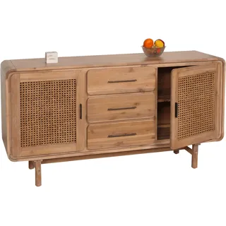Sideboard HWC-M47, Schrank Kommode Highboard, Staufächer Schublade, Rattan Akazie Massiv-Holz gebeiz
